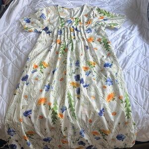 Floral Women’s Dress in Blue and Orange